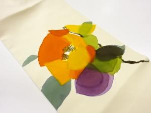 作家物　塩瀬手描き抽象花模様名古屋帯